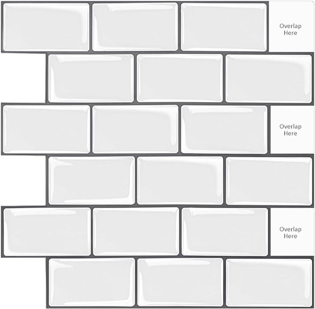 Peel and Stick Backsplash 10 Sheet Self Adhesive White Tiles 10 x 10 Inch Wall Sticker for RV Decor Kitchen Bathroom Laundry Room Trailer Camper Waterproof Wallpaper Removable Oil-Proof