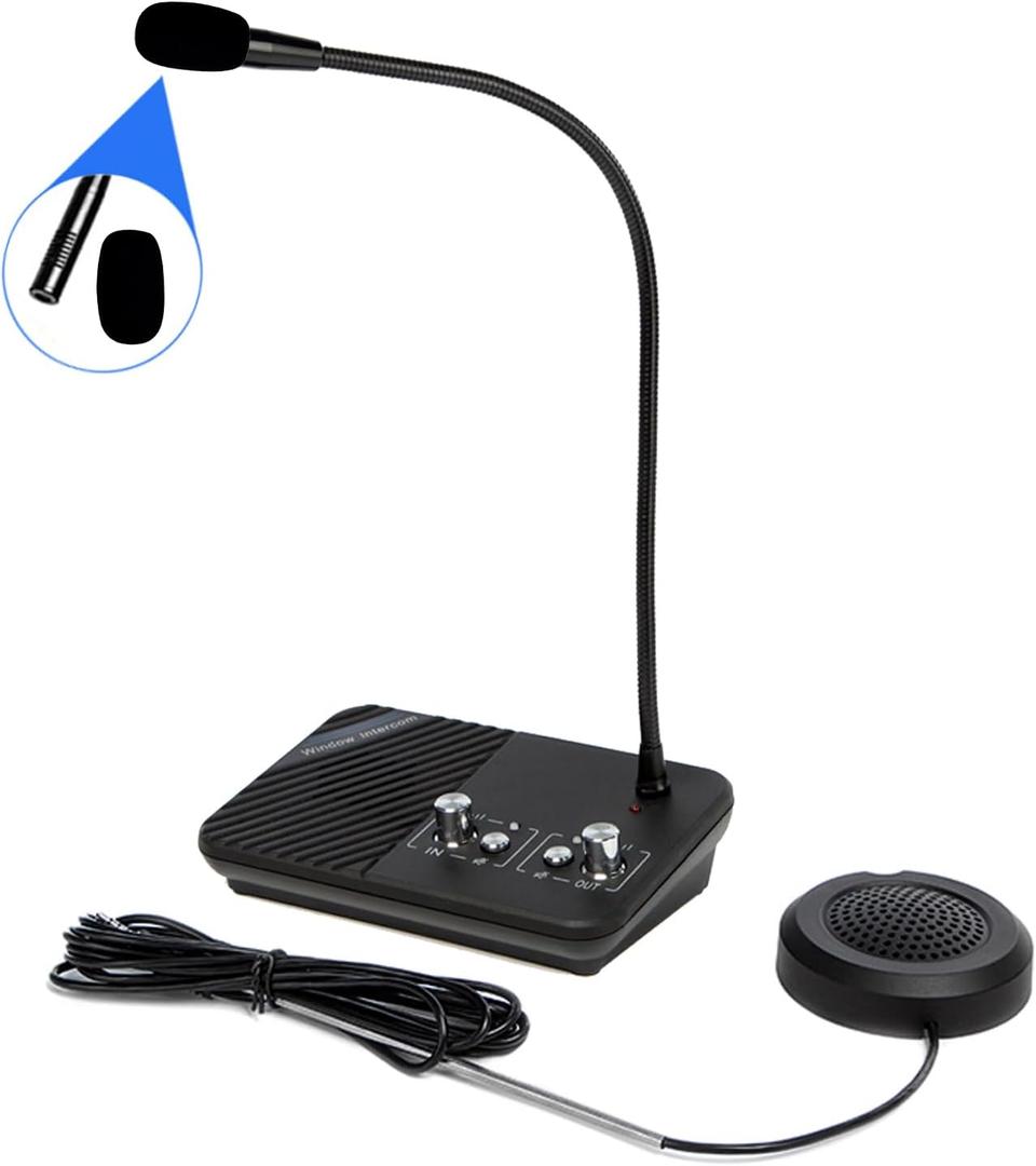 Window Speaker Intercom System, Window Intercom, Anti-Interference Dual Way Intercommunication Microphone and Speaker Interphone Mute Function Black for Bank, Office, Restaurant, Store