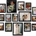 BESCRCL 15 Pack Real Glass Picture Frames Collage Wall Decor, Including 3pcs 8x10, 6pcs 5x7, 6pcs 4x6 Photo Frames for Gallery Wall or Tabletop Display, Black