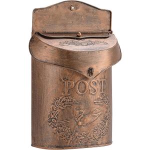 Metal Vintage Mailbox Wall Mount for Front Porch, Decorative Mailboxes for Outside, 15.5" H X 10.5" W X 4" D