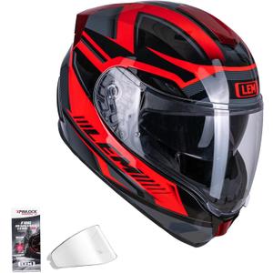 LEM Motorcycle Helmets Full Face, Helmets for Men DOT Certified, PINLOCK & DVS Dual Vision, Motorcycle Street Bike Helmet for Adults Fiberglass Shell Bluetooth Ready for Cruiser(Red/Black, Size S)