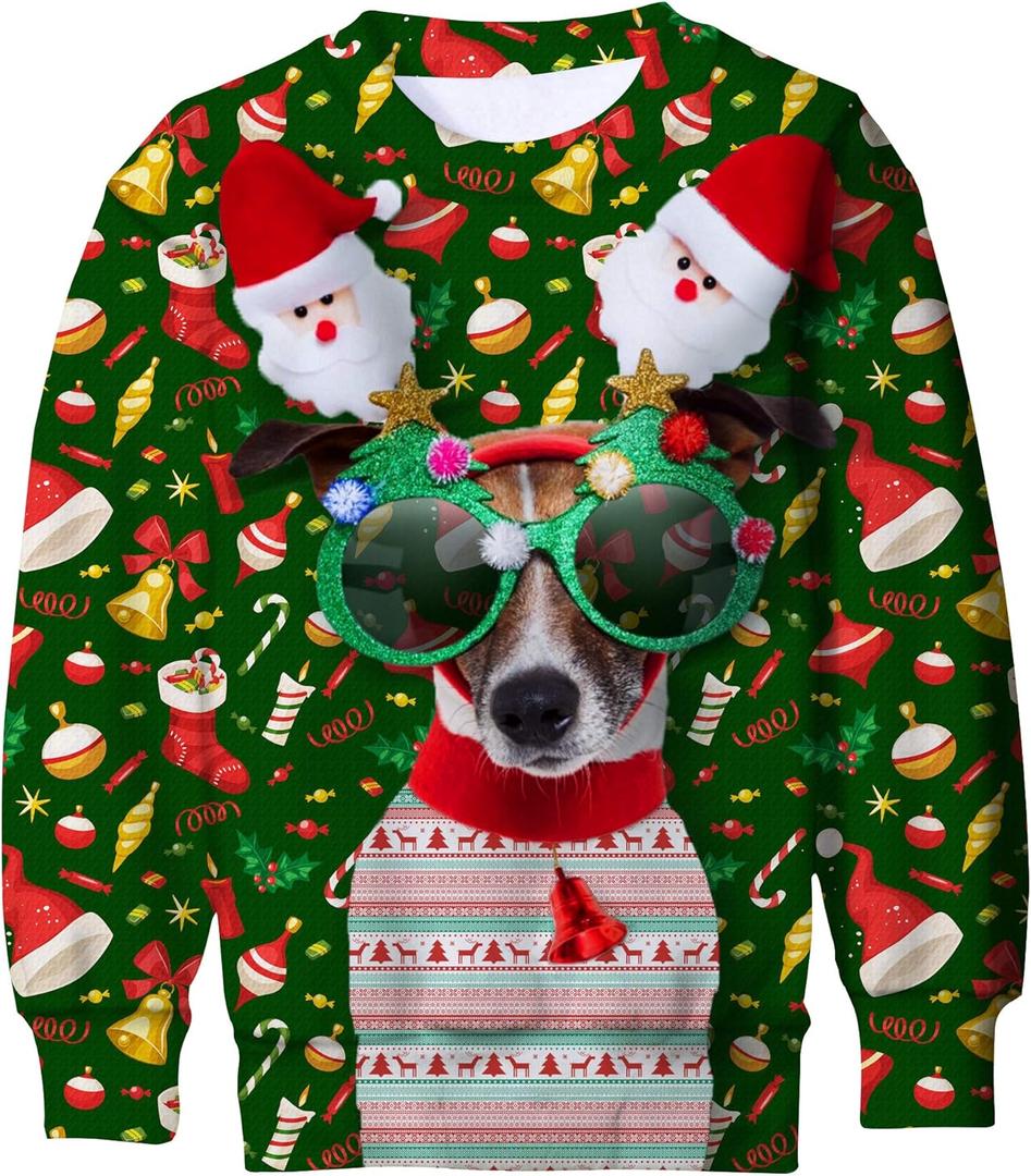 Funnycokid Kids Ugly Christmas Sweater Girls Boys Xmas Sweatshirt Funny Fleece Outfit 3D Print Clothes 4-16 Years (Green, M)