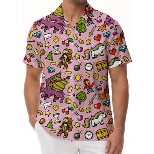 KYKU 80s Costume 90s Clothes Hawaiian Shirt for Men Button Down Shirts Short Sleeve Retro Disco Outfits (Pink, S)