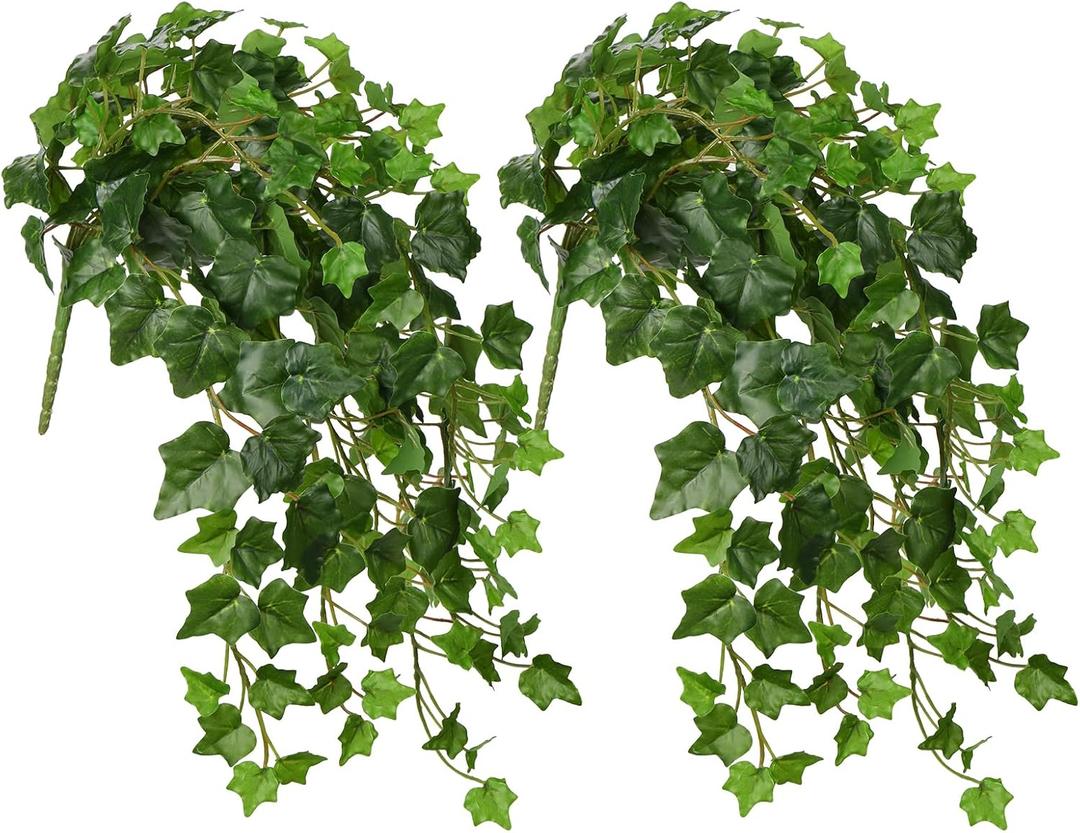 Hollyone 2pcs Artificial Hanging Plants 24" Fake Ivy Vine Faux Ivy Leaves Hanging Plant Greenery for Wall House Room Patio Indoor Outdoor Home Shelf Office Wedding Decor (Small-2 Pack, Small-style 2)