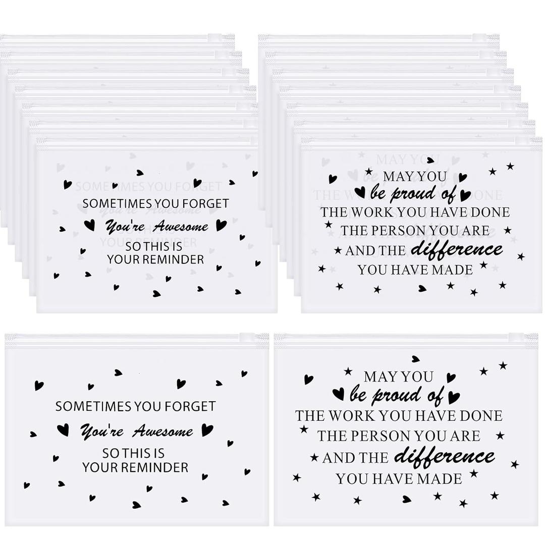 Sotiff 60 Pcs Makeup Bags Bulk Cosmetic Bag for Women Inspirational Thank You Gifts EVA Swag Bag Items Appreciation Gift Empowering for Staff Teacher Nurse Employee Mother(Awesome/Proud,8 x 6 Inch)