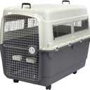 SportPet Designs Plastic Kennels Rolling Plastic Airline Approved Wire Door Travel Dog Crate, XXX-Large, Gray (48.0"L x 32.0"W x 36.0"H)