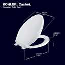 KOHLER K-4636-0 Cachet Elongated, Grip-Tight Bumpers, Quiet-Close Release Hinges, Quick-Attach Hardware, No Slam Toilet Seat, White