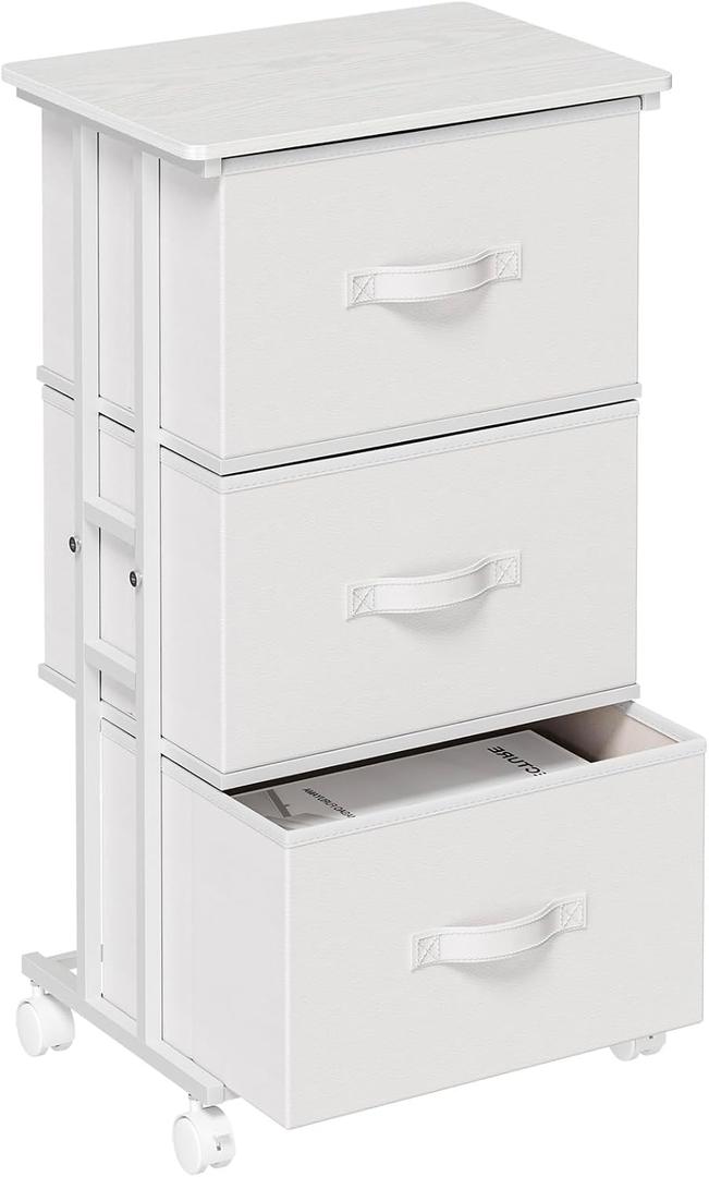 OLIXIS Dresser Storage with 3 Drawers, Fabric Dresser Tower, White, 11.8"D x 16.7"W x 30"H