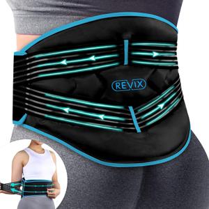 REVIX Compression Ice Pack for Back, Reusable Lower Back Ice Pack with Dual Support Belts, Wearable Snug-Fit Cold Therapy Lumbar Brace for Lower Back, Sciatic Nerve, Muscle Relaxation (Black)