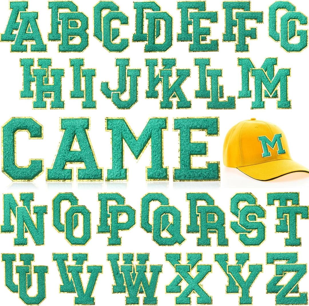 WILLBOND 52 Pcs Chenille Letter Patches A-Z, Self Adhesive Alphabet Patches 2.2/2.8 Inch for Clothes, Bags, Hats DIY, Name Craft & Personalized Valentines Wedding Gifts (Dark Green, 2.8 Inch)