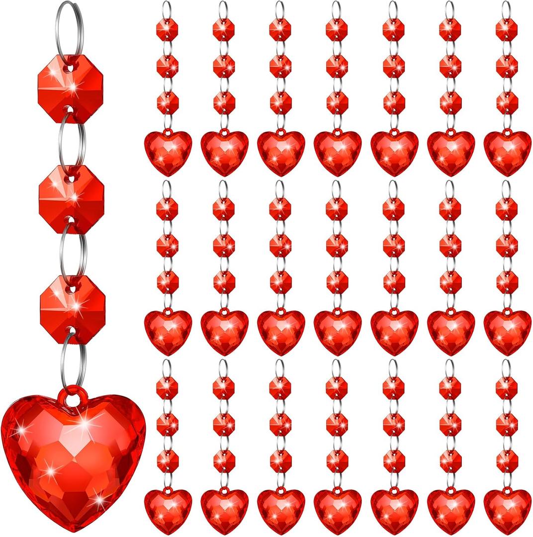 30 Pcs Red Heart Ornament Chandelier Decoration Acrylic Hanging Crystal Decoration Heart Crystal Suncatcher for Hallway Wedding Window Tree