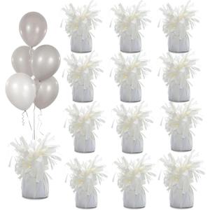 Aluminum Foil Balloon Weights for Parties (12 pcs) - 0.31lb (140g) Each - Premium Balloon Anchors for Birthday, Wedding, Dinner, Indoor & Outdoor Decorations(White 12pcs)