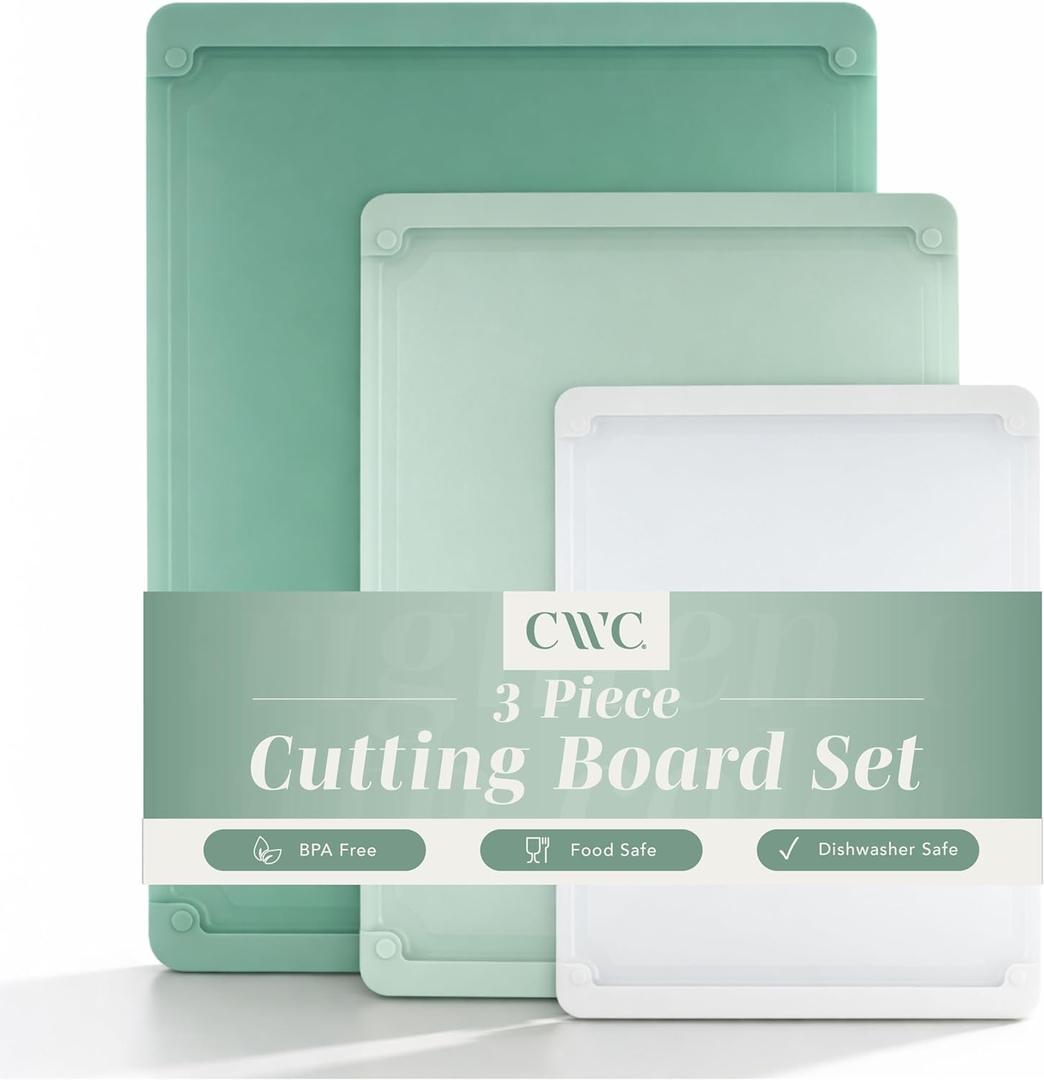 COOK WITH COLOR Extra Large Cutting Board Set, Jumbo-Sized Boards with Rubber Border for Enhanced Cooking Experience, 3-Piece, Sage