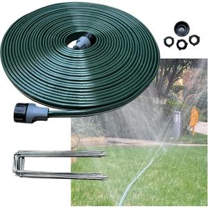 Watoo 2025 Sprinkler Hose & Soaker Hose for Yard - 50 FT Reinforced Flat Garden Hose with Holes, Heavy Duty No-Kink Lawn Irrigation Hose (Includes Stakes, High Pressure Spray)