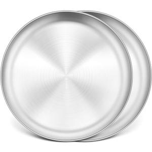 P&P CHEF Pizza Pan Set of 2, Stainless Steel Pizza Tray, Round Pizza Plate For Pie Cookie Pizza Cake, Non Toxic & Heavy Duty, Dishwasher Safe & Easy Clean, 13.5 Inch & Silver