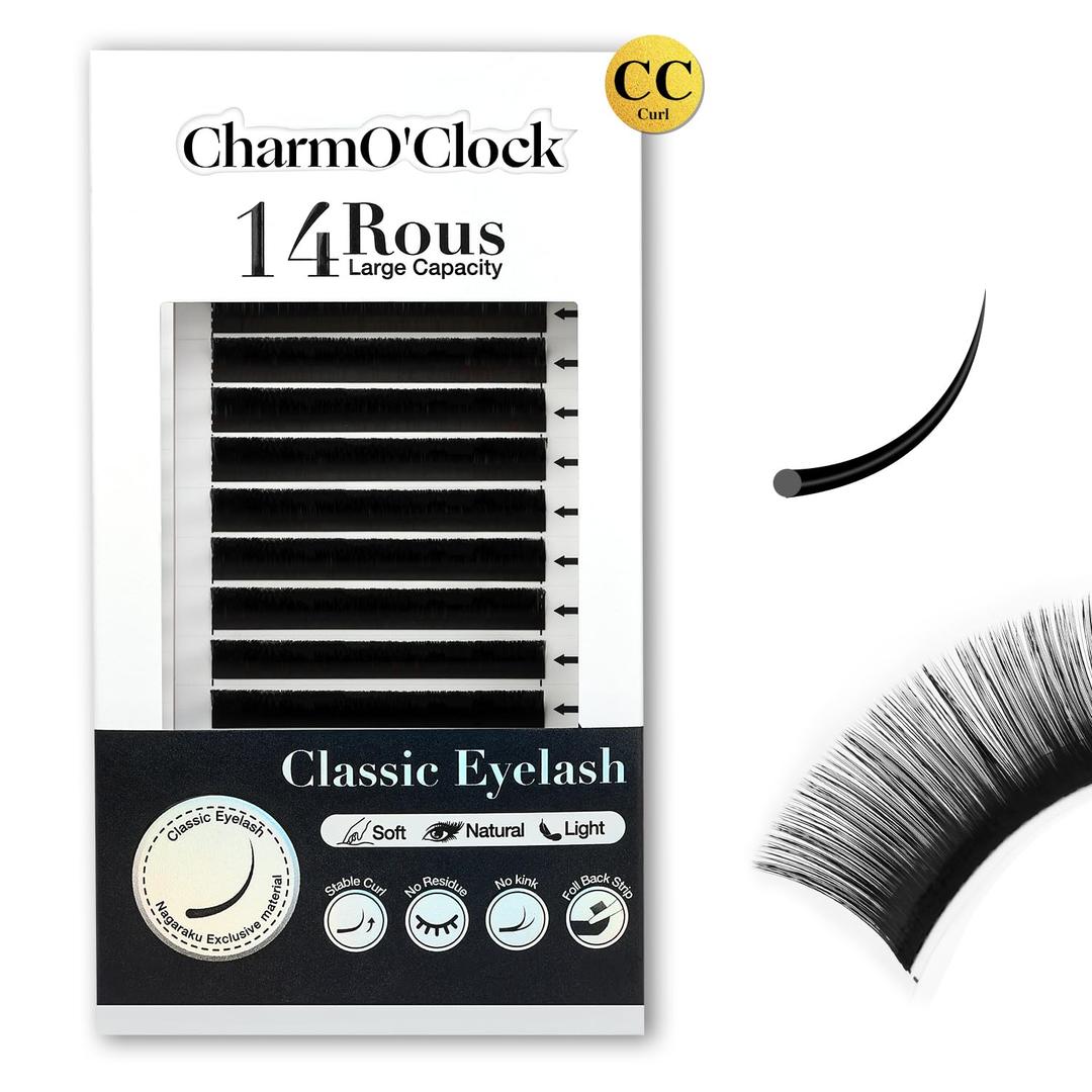 2 x CharmO'clock Lash Extension Cashmere Lashes CC Curl 0.05mm 11mm Length Medium Volume Lash Trays Super Matte Black Individual Eyelash Extensions Professional Grade(CC 0.05 11mm)