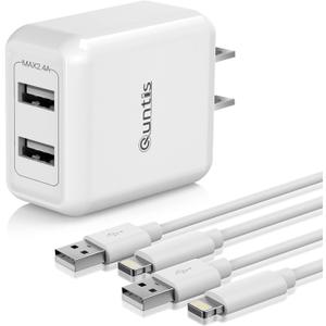 iPhone Charger MFi Certified, Quntis 2Pack 6.6ft Lightning Charging Cable Cord with Dual Port USB Wall Charger Block Adapter for iPhone 14 13 12 SE 11 Max XS XR X 8 7 6s 6 Plus iPad Pro iPod Airpods