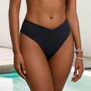 geluboao Women's Bikini Bottom Sexy V Cut High Cut Swimsuit High Waisted Bathing Suit Bottoms (Black, XS)