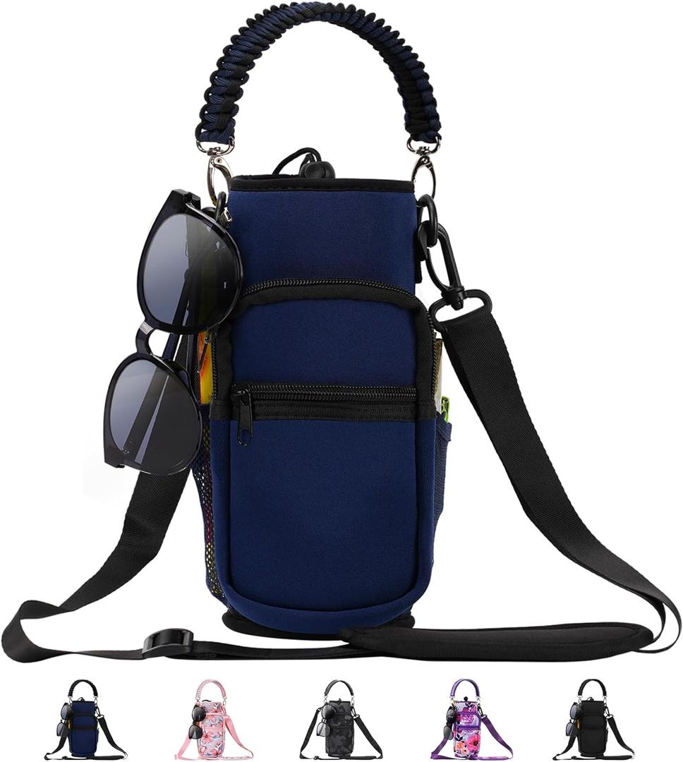 32/40/64/87/128 oz Water Bottle Carrier Bag, Neoprene Water Bottle Sleeve with 4 Pocket, Sport Water Holder with Paracord Handle and Shoulder Strap for Walking Hiking Camping Gym (03.Navy) 32/40/64/87/128 oz Water Bottle Carrier Bag, Neoprene Water Bottle Sleeve with 4 Pocket, Sport Water Holder with Paracord Handle and Shoulder Strap for Walking Hiking Camping Gym (03.Navy)