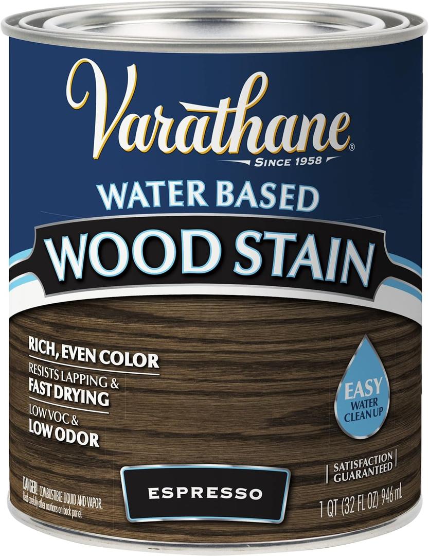 Varathane 381118 Water Based Wood Stain, Quart, Espresso