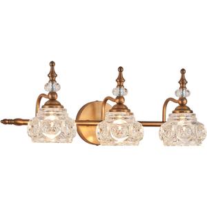 Vintage Vanity Light Fixture, 3 Lights Bathroom Lighting Matte Brushed Antique Brass Finish with Crystal Glass Shade, Vintage Vanity Light for Bathroom Bedroom Living Room Vintage Vanity Light Fixture, 3 Lights Bathroom Lighting Matte Brushed Antique Brass Finish with Crystal Glass Shade, Vintage Vanity Light for Bathroom Bedroom Living Room