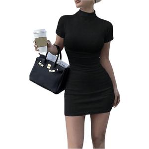Milumia Women's Mock Neck Short Sleeve Bodycon Mini Dress Casual Pencil Dresses (Large, Black)