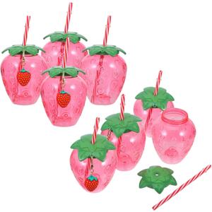 2 x Ciieeo Strawberry Plastic Cups with Straws 8 Pcs Kids Drinking Cups for Summer Parties and Birthday Events 4.72X3.93X7.48In Fashionable Fruit Straw Cups, 12X10CM