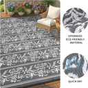 Garvee Outdoor Rugs 9x12 Waterproof Reversible Mat Boho Leaf Patio Rug with 4 Stakes and Starage Bag, Large Outdoor RV Mat Rugs for Camping, Picnic, Balcony, Deck, Backyard, Grey & White