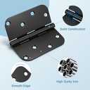 KNOBWELL 12 Pack 4" X 4" Matte Black Door Hinges No Squeak Hinges Rounded Square Corner, 5/8 Inch Round Radius Exterior Door Hinge in Black