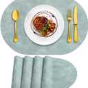 ADRIMER Placemats, Heat Resistant Oval Placemats Set of 4 Washable 12 x 17 Inch, Waterproof Table Mats, Wipeable Pu Place Mats for Kitchen, Dining Room, Light Blue