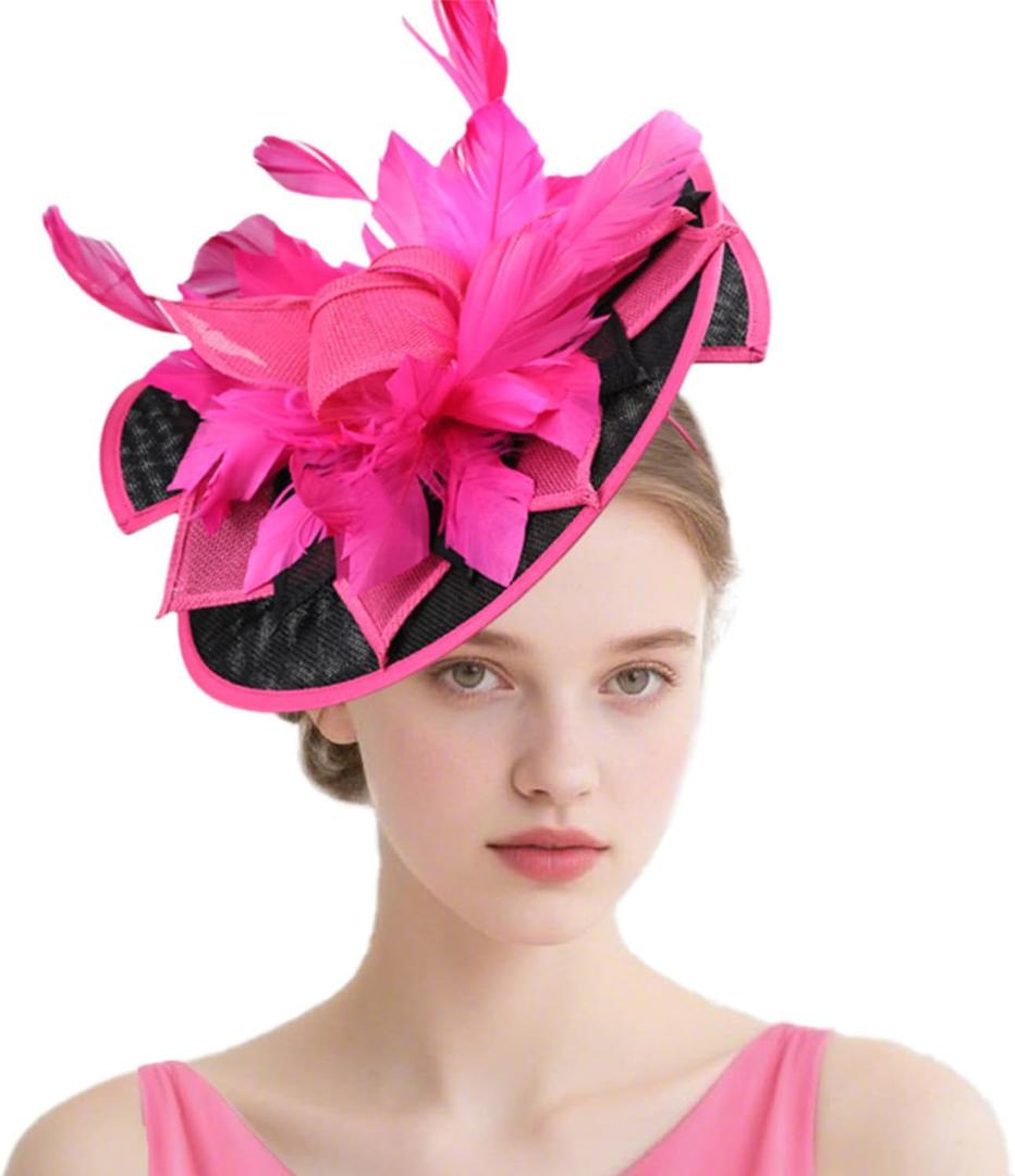 Top Flower Fascinator Derby Tea Party Church Hat for Women Ladies (Hotpink3)