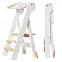 Foldable Toddler Tower, Kids Kitchen Step Stool, Height Adjustable Montessori Toddler Standing Tower with Safety Rail & Anti-Slip Design, Wooden Helper Stool for Ages 1–6 (White)