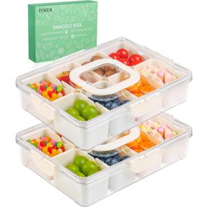 2 Pack Snackle Box Container - Dishwasher Safety Divided, Serving Tray with Lid and Handle - Charcuterie Board for Portable Snack Platters - Clear Organizer for Fruits Snacks,Perfect for Road Travel