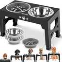 Elevated Dog Bowls, Dog Feeder with 2 Stainless Steel Dishes &1 Slow Feeder Bowl, 5 Heights Adjustable Raised Stand for Medium Large, Food Dishes with Non-Slip Feet (Black)