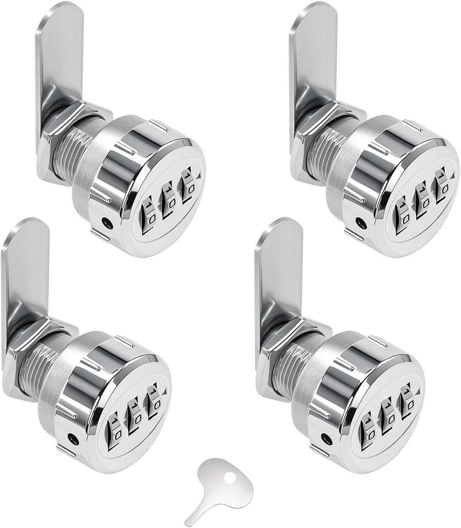RV Baggage Compartment Door Combination Lock Silver for 1/2'' Thick Door, Cylinder Lock for RV Compartment Storage Baggage Unit-4PCS