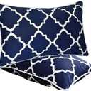 JMGBird Water-Resistant Outdoor Pillows Set of 2, 12x20 inch Durable Navy Blue Grid Pattern Throw Pillows with Inserts for Patio Furniture (Blue and Black)