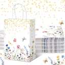 Kolldenn 16 Pcs Wildflower Paper Gift Bags Women Mother's Day Birthday Favor Goodie Candy Bags with Handles for Bridal Engagement Baby Shower Party Supplies (White)