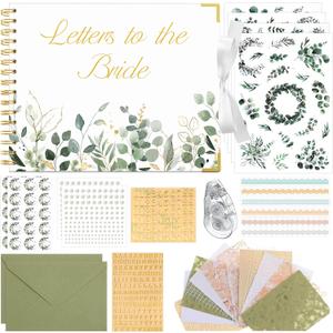 Wedding Guest Book Letters to The Bride Scrapbook Wedding Memory Book Bridal DIY Blank Paper Scrapbook Photo Album Guest Sign with Pearl Stickers(10.5 x 8.25 Inch,Eucalyptus,Green)