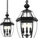 3-Light Outdoor Pendant Light, 20 Inch Black Waterproof Porch Lantern, Modern Hanging Light with Clear Glass, Weather Resistant for Front Door, Patio, Gazebo