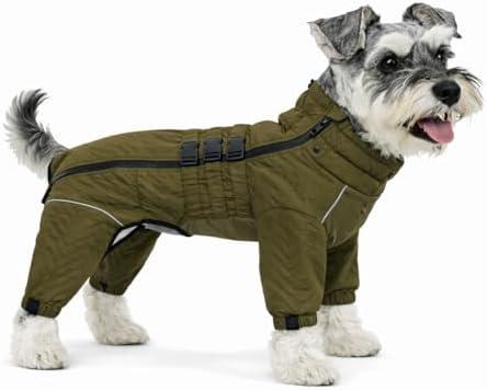 Warm Dog Coat Double Layers Dog Vest, 4 Legs Covered Windproof Waterproof Reflective, Olive S