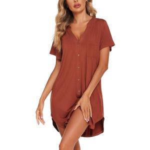 Ekouaer Women Button Down Nightgown V Neck Night Gowns Sleepshirts Short Sleep Shirts (Small)