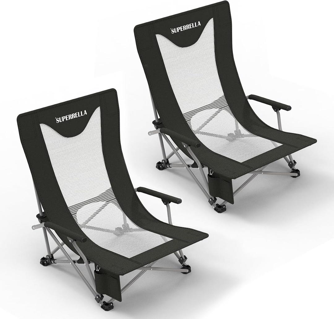 Portable Beach Chair for Adults with Cup Holder Hard Arm Folding Lawn Chairs for Outdoor Activities, Camp, Sports, Beach, Travel & Picnic, Supports up to 400 lbs, Two Packs