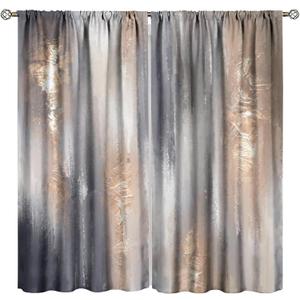 Fashion Gradient Curtains, Modern Urban Art Baroque Golden Grey Brown Painting Strokes Seamless Pattern Window Treatments, Blackout Rod Pocket Drapes For Living Room Bedroom Kitchen Bathroom 42x45in