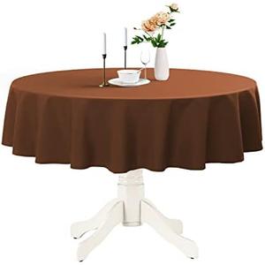 Romanstile Round Waterproof Tablecloth, Stain Resistant Washable Table Cloths Wrinkle Free Polyester Table Covers for Kitchen Dining Party Wedding Indoor and Outdoor - Brown, 108 Inch