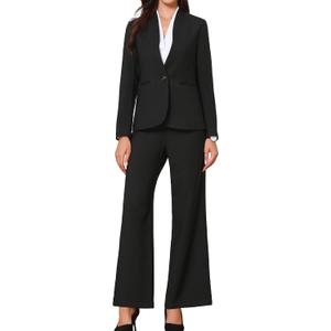 Allegra K Business Suit for Women's 2 Piece Collarless Matching Set Work Outfit Blazer and Pants Sets Small Black