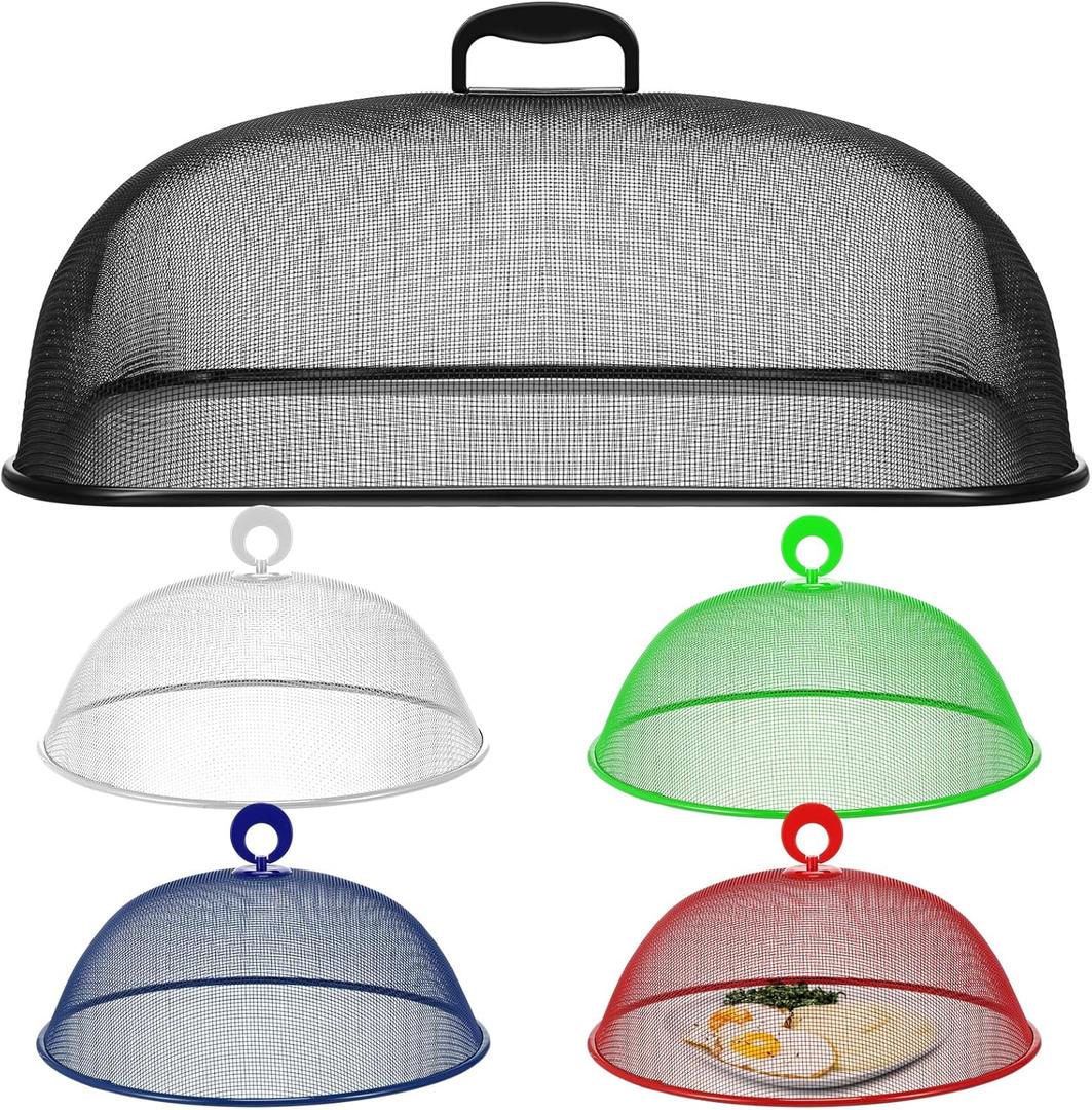 5 Pcs Metal Mesh Food Cover for Outdoors Include 18.5 In Extra Large Mesh Food Tents Fly Fruit Screen Food Net 4 Pcs 11 In Large Dome Plate Covers for Dinner Plates Reusable Picnic Food (Multicolored)