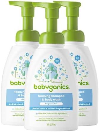 Babyganics Baby Shampoo + Body Wash Pump Bottle, Fragrance Free, 16oz, 3 Pack