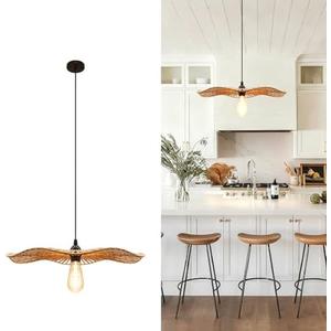 BOSHANGMEI 15'' Natural Rattan Chandelier Pendant Light-Farmhouse Boho Rattan Pendant Lights with Included E27 Bulb, 120V Wicker Pendant Lights for Dining Room Kitchen Island Bedroom Living Room