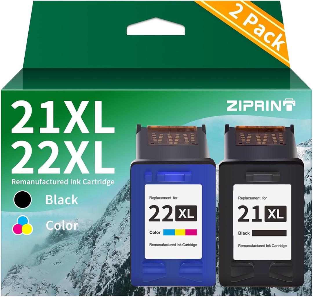 ZIPRINT Remanufactured Ink Cartridge Replacement for HP 21 22 21XL 22XL (C9351AN & C9352AN) for HP Deskjet F4180 F2210 D1560 D1530 D1420 D1520 3915 3930 PSC 1410 Officejet 4315 J3680 Printer, 2-Pack