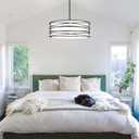 19.7" Black Pendant Light, 5-Lights Modern Drum Chandeliers for Dining Room Adjustable Pendant Hanging Lighting with White Fabric Shade for Kitchen Island Living Room Entryway Bedroom